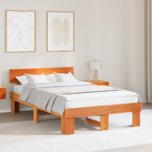 vidaXL Bedframe Wasbruin 140 x 190 cm Massief grenenhout