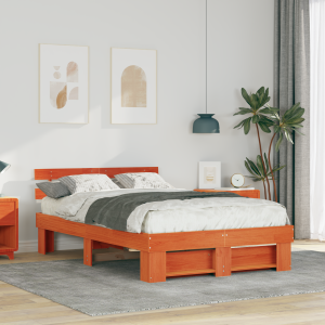 vidaXL Bedframe Wasbruin 140 x 190 cm Massief grenenhout