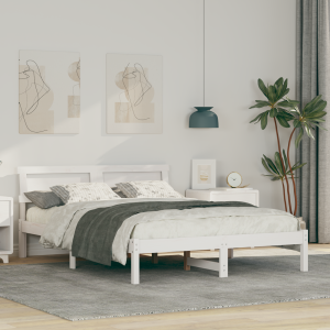 vidaXL Bedframe met hoofdeinde Wit 135 x 190 cm Massief grenenhout