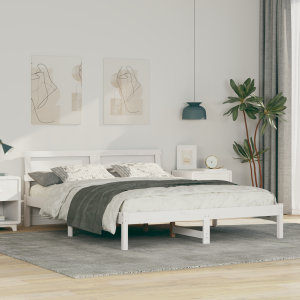 vidaXL Bedframe met hoofdeinde Wit 150 x 200 cm Massief grenenhout