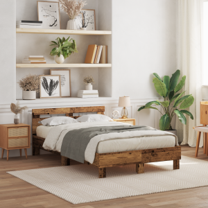 vidaXL Bedframe met LED Oudhout 120 x 190 cm Bewerkt hout