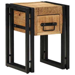 vidaXL Bijzettafel met lade 30x30x40 cm massief mangohout zwart