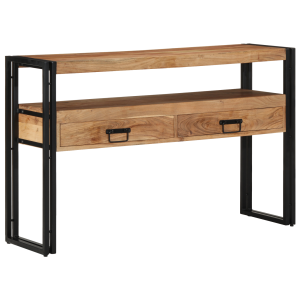 vidaXL Bijzettafels 120x33x75 cm massief acaciahout en metaal zwart