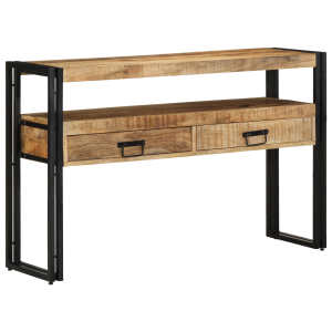 vidaXL Bijzettafels 120x33x75 cm massief mangohout en metaal zwart