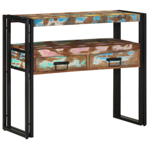 vidaXL Bijzettafels 90x33x75 cm gerecycled hout en metaal meerkleurig