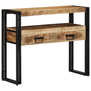 vidaXL Bijzettafels 90x33x75 cm massief mangohout en metaal zwart