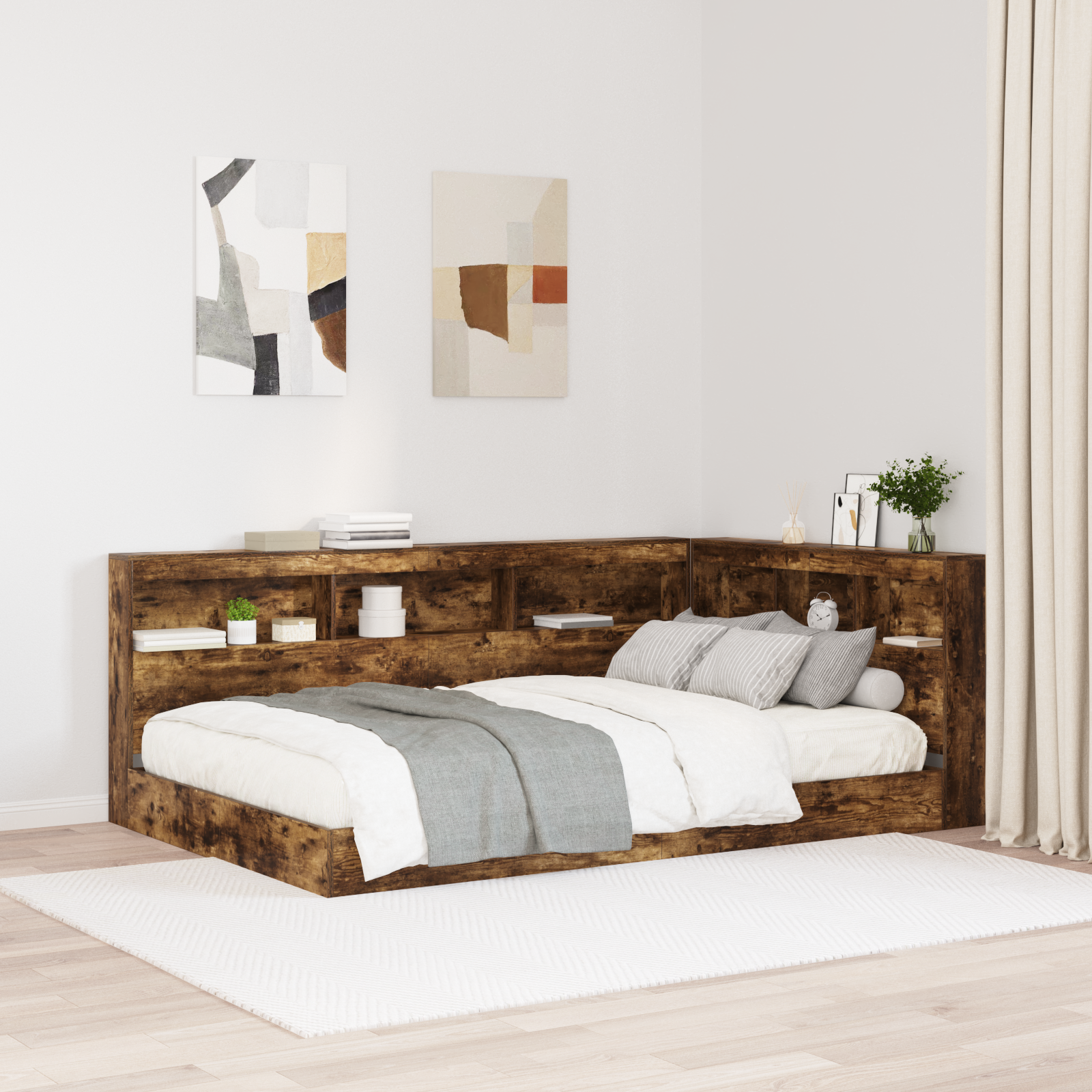vidaXL Boekenplankbed Gerookt Eiken 120x200 cm Geengineerd Hout