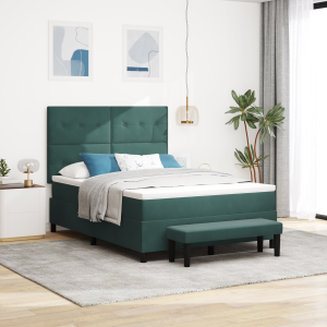 vidaXL Box Spring Bed met Matras & Bank Donkergroen 160x200 cm Fluweel