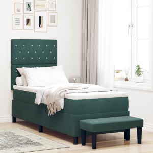 vidaXL Box Spring Bed met Matras & Bank Donkergroen 80x200 cm Fluweel