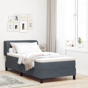 vidaXL Box Spring Bed met Matras in Donkergrijs, 100x200 cm, Fluweel