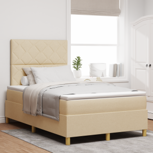 vidaXL Box Spring Bed met Matras & LED Crème 120x190 cm Stof