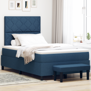vidaXL Boxspring Bed met Matras & Bank Blauw 120x190 cm Stof