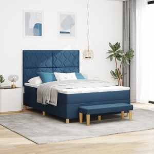vidaXL Boxspring Bed met Matras & Bank Blauw 160x200 cm Stof