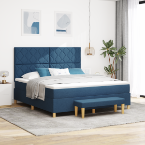 vidaXL Boxspring Bed met Matras & Bank Blauw 180x200 cm Stof