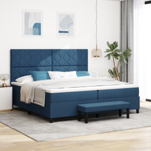 vidaXL Boxspring Bed met Matras & Bank Blauw 200x200 cm Stof