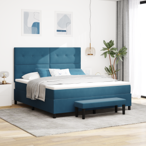 vidaXL Boxspring Bed met Matras & Bank Donkerblauw 180x200 cm Fluweel