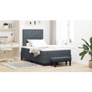 vidaXL Boxspring Bed met Matras & Bank Donkergrijs 120x190 cm Fluweel