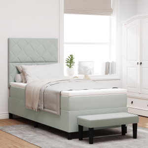 vidaXL Boxspring Bed met Matras & Bank Lichtgrijs 90x190 cm Fluweel