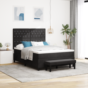 vidaXL Boxspring Bed met Matras & Bankje Zwart 140x200 cm Fluweel