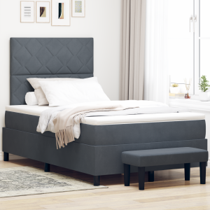 vidaXL Boxspring Bed met Matras & Bench Donker Grijs 120x190 cm Fluweel