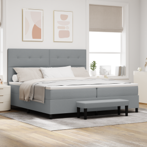 vidaXL Boxspring Bed met Matras & Bench Licht Grijs 200x200 cm Stof