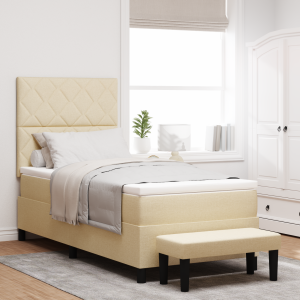 vidaXL Boxspringbed met Matras & Bank Crème 100x200 cm Stof