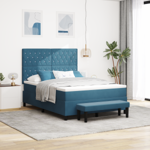 vidaXL Boxspringbed met Matras & Bank Donkerblauw 140x200 cm Fluweel