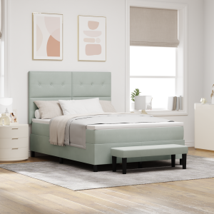 vidaXL Boxspringbed met Matras & Bank Lichtgrijs 160x200 cm Fluweel