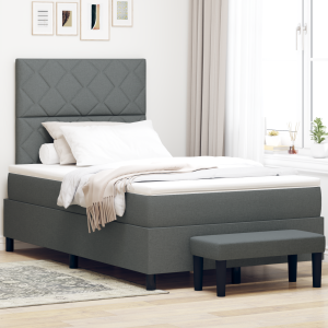 vidaXL Boxspringbed met Matras & Bankje Donkergrijs 120x190 cm Stof
