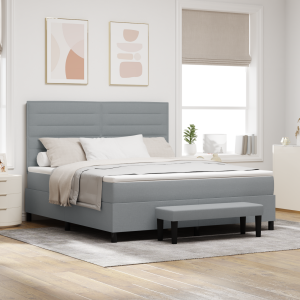 vidaXL Boxspringbed met Matras & Bankje Licht Grijs 180x200 cm Stof