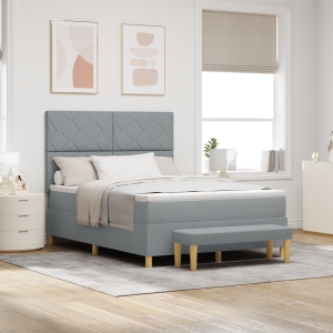 vidaXL Boxspringbed met Matras & Bankje Lichtgrijs 140x200 cm Stof