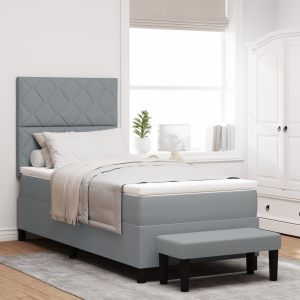 vidaXL Boxspringbed met Matras & Bankje Lichtgrijs 90x200 cm Stof