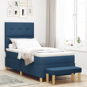 vidaXL Boxspringbed met matras en bank stof blauw 90x200 cm