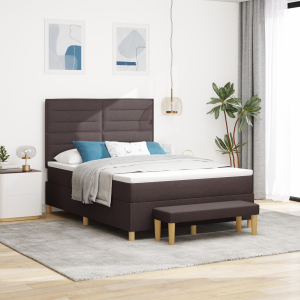 vidaXL Boxspringbed met matras en bank stof donkerbruin 140x190 cm