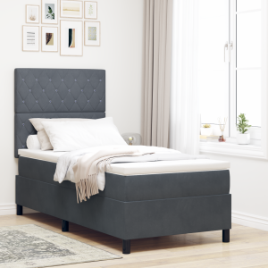 vidaXL Boxspringbed met matras en LED fluweel donkergrijs 100x200 cm