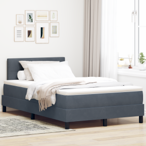 vidaXL LED Box Spring Bed met matras Donkergrijs 120 x 200 cm Fluweel