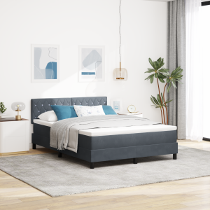 vidaXL LED Box Spring Bed met matras Donkergrijs 160 x 200 cm Fluweel