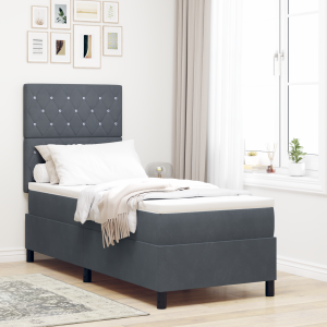 vidaXL LED Box Spring Bed met matras Donkergrijs 80 x 200 cm Stof