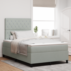 vidaXL LED Box Spring Bed met matras Lichtgrijs 120 x 200 cm Fluweel