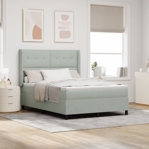 vidaXL Boxspringbed met matras en LED fluweel lichtgrijs 160x200 cm