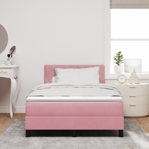 vidaXL Boxspringbed met matras en LED fluweel roze 120x190 cm