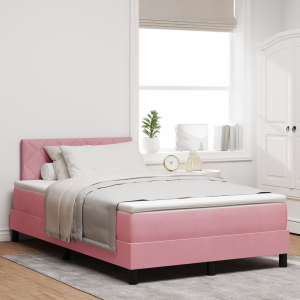 vidaXL Boxspringbed met matras en LED fluweel roze 120x200 cm
