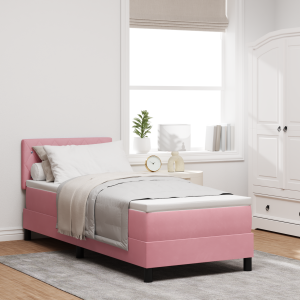 vidaXL Boxspringbed met matras en LED fluweel roze 80x200 cm