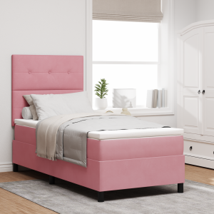 vidaXL Boxspringbed met matras en LED fluweel roze 90x190 cm