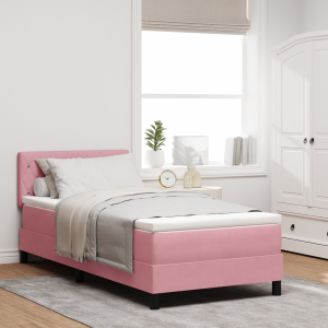 vidaXL Boxspringbed met matras en LED fluweel roze 90x190 cm