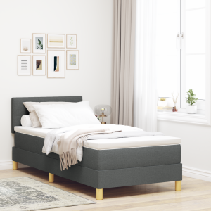 vidaXL LED Box Spring Bed met kussen Donkergrijs 100 x 200 cm Stof