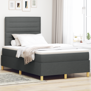 vidaXL LED Box Spring Bed met matras Donkergrijs 120 x 200 cm Stof