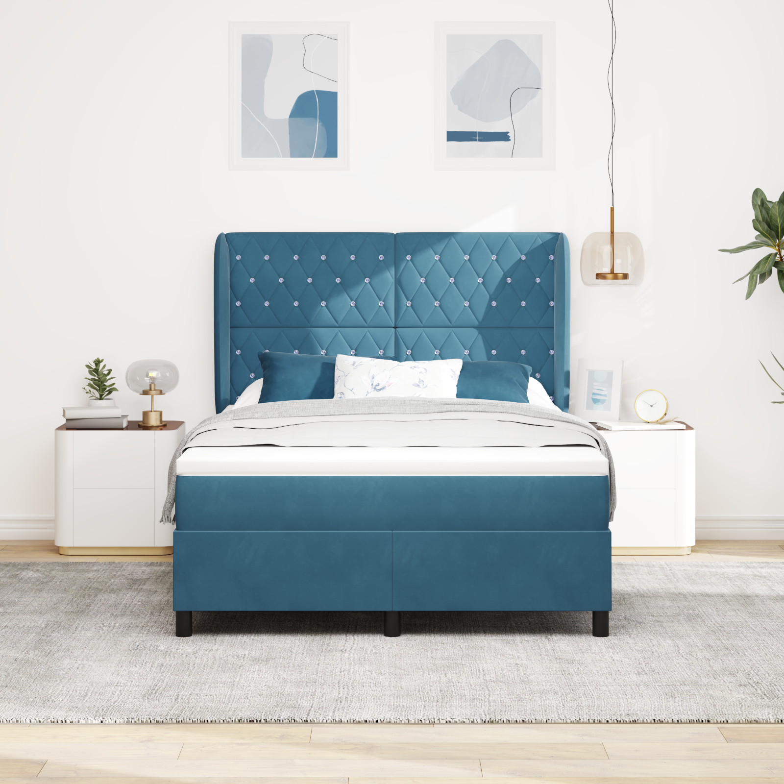 vidaXL Boxspringbed met matras Donkerblauw 200 x 140 cm Fluweel