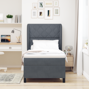 vidaXL Boxspringbed met matras fluweel donkergrijs 90x200 cm