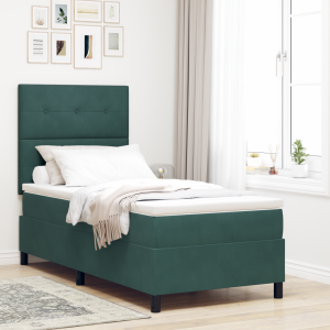 vidaXL Boxspringbed met matras fluweel donkergroen 100x200 cm